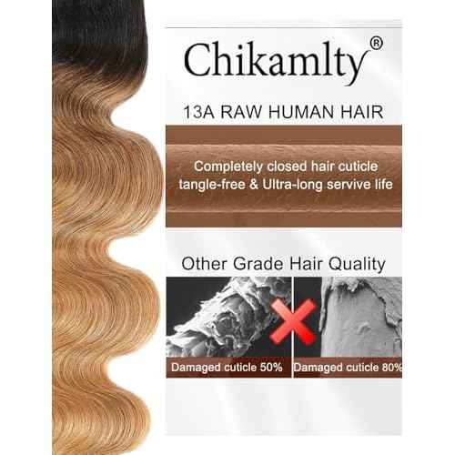 Ombre Bundles Human Hair, 13A Raw Indian Hair Bundles Body Wave, 16 Inch Colored Honey Blonde 1B27 Ombre Human Hair Bundles, 2 Years Service Life, Keep Texture Silky Soft Tangle-Free