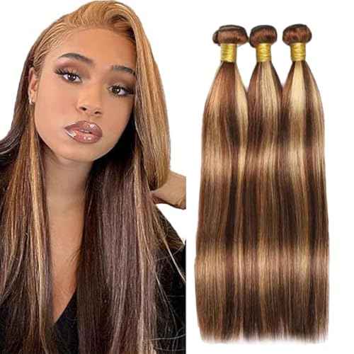 24 26 28 Inch Straight Human Hair Bundles Brazilian Chocolate Honey Blonde Highlight P4/27 Bundles Human Hair Brazilian Weave Hair for Black Women