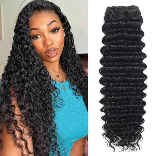 inlovwith Deep Wave Bundles Human Hair, Selected Healthy Curly Human Hair Bundles 100% Unprocessed Brazilian Virgin Hair Wet and Wavy (Single Bundle, 30 Inches)