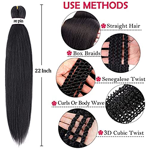 Pre Stretched Braiding Hair 38 Inch 8 Packs Professional Soft Yaki braiding Hair For Braids Hot Water Setting Synthetic Crochet Hair Extensions (1B, 38 Inch (Pack of 8))