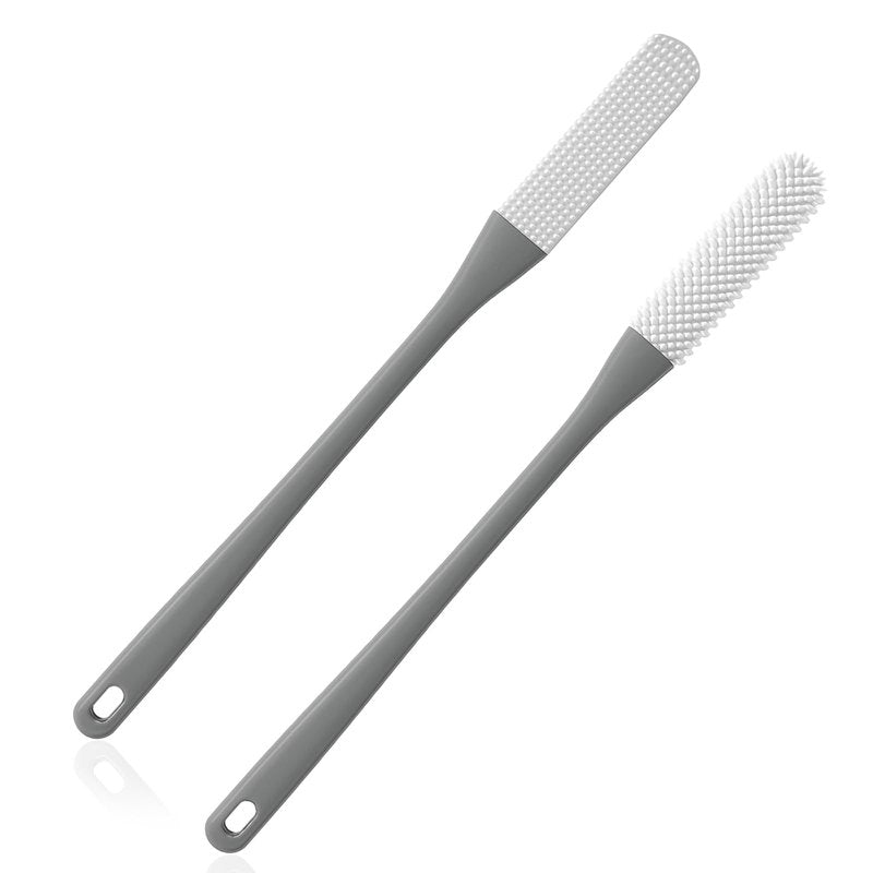 2-Pack Toe Cleaning Brush with Long Handle – Foot Scrubber & Exfoliating Anti-Itch Brush for Seniors, Pregnant Women, Men & Women (Grey)