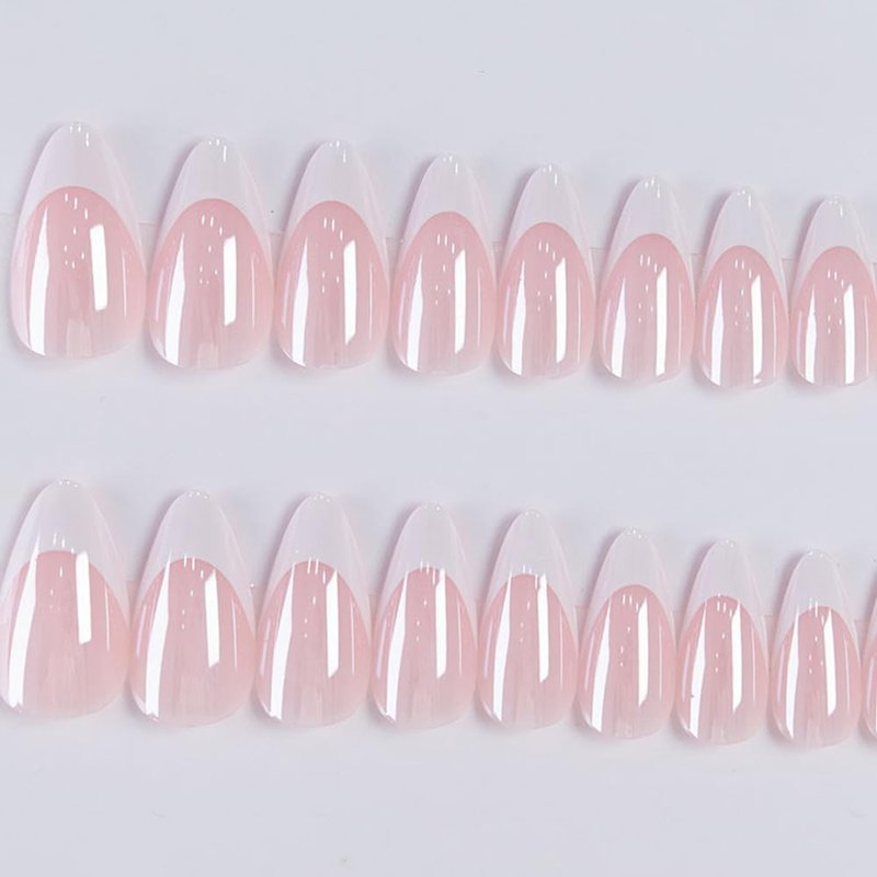 Almond Press On Nails - French Tip Fake Nails with Chrome Design | Medium 24 Pcs for Women