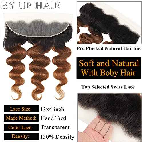 1B/30 Body Wave Lace Frontal Closure - 13x4 Transparent Ear To Ear Ombre Frontal 12A Unprocessed Brazilian Virgin Human Hair #1b/30 Pre Plucked with Baby Hair (20inch)