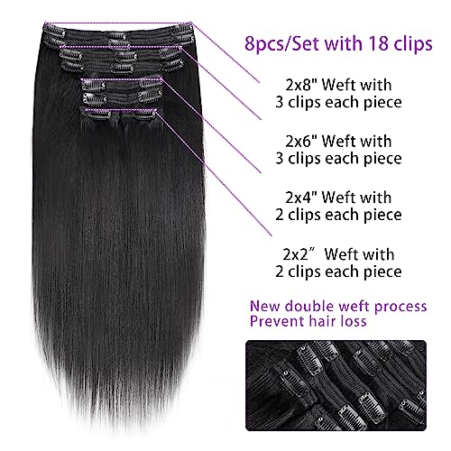 Yaki Straight Clip in Hair Extensions Real Human Hair Affordable12 Inch Yaki Straight Clip ins Human Hair Brazilian Virgin Hair clip on Hair Extensions 18Clips Per Set 120G