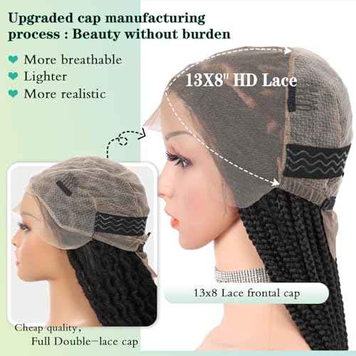 Braided Wigs for Women Knotless Braided Lace Front Wigs with Baby Hair Box Braid Wig 13x8 Inches HD Lace Frontal Black Braided Wigs 36 inches