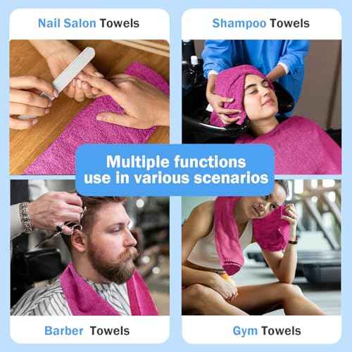 Pink Salon Towels, Super Soft and Absorbent Microfiber Hair Towel for Salon, Bath, Spa, Pool and Home, 27 inch X 16 inch (Pink - 6 Pack)
