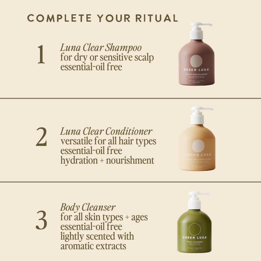 Under Luna, Luna Clear Shampoo + Luna Clear Conditioner Set | Gentle Daily Cleanse & Lightweight Hydration for All Ages & Sensitivities | Essential Oil-Free | Vegan, Plant-Based Care | Color-Safe