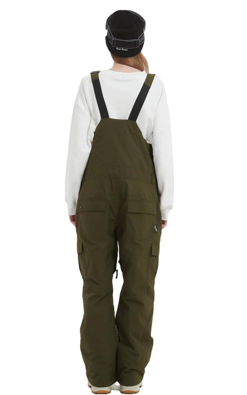 SNBOCON Womens Mens Snow Ski Bibs Pants Adjustable Overalls Windproof Waterproof Jumpsuit Snowboarding Insulated Warm Trousers Winter(S,Olive)