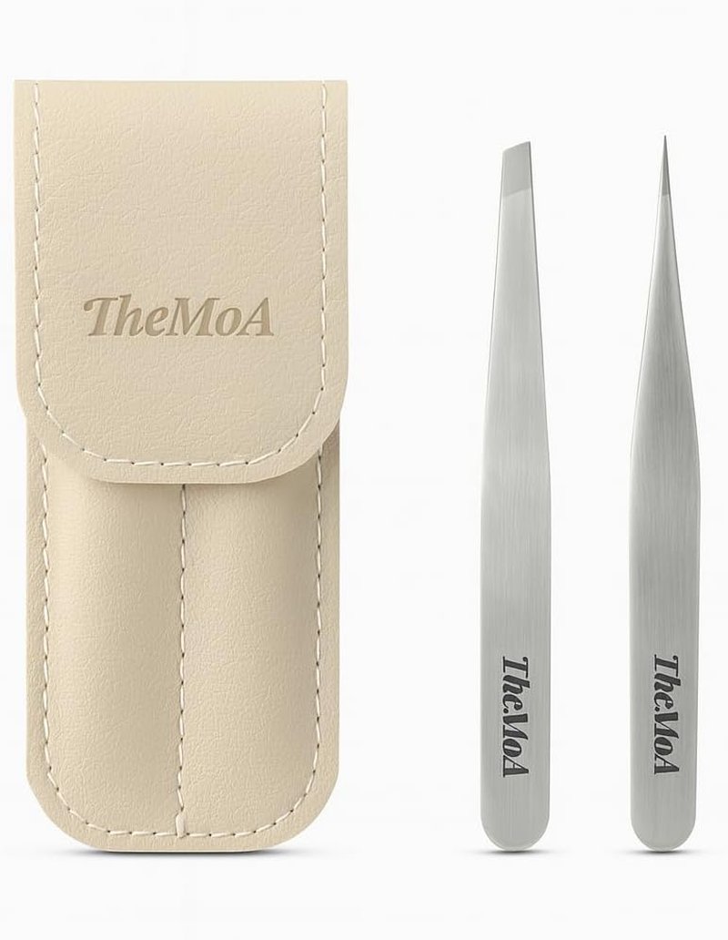 Precision Tweezers Set - Stainless Steel Pointed & Slant Tips for Eyebrow & Facial Hair | Professional Beauty Tool with Case