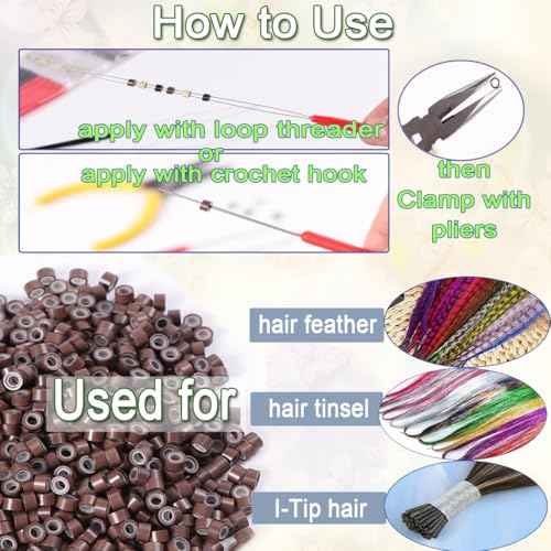 200 PCs 5mm Micro Beads for Hair Extensions - Brown Invisible Links, Professional Micro Rings for Thin/Medium Hair