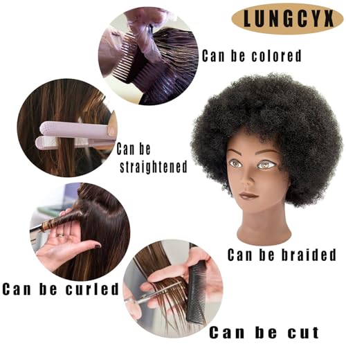 Mannequin Head Human Hair African Curly Cosmetology Manikin Head With 100% Real Human Hair Doll Head for Hairdresser Training Practice Braiding Hair Styling,With Stand (BLACK-508-AFRO)