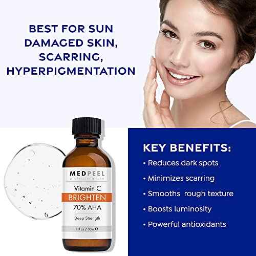Medpeel 70% AHA & Vitamin C Brightening Essential Peel Kit, Includes Peel, Prep, Neutralizer, Deep Strength Professional Grade Chemical Face Peel, Reduces Age Spots, 1oz/30ml (Kit of 3)