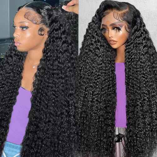 Deep Wave Lace Front Wigs Human Hair Pre Plucked 13x6 HD Lace Frontal Wigs Human Hair 200 Density Deep Curly Glueless Wigs Human Hair For Black Women 26 Inch Natural Color