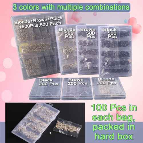 200 PCs 5mm Micro Beads for Hair Extensions - Brown Invisible Links, Professional Micro Rings for Thin/Medium Hair