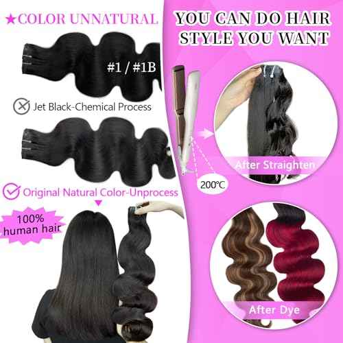 16 inch Seamless Body Wave Clip in Extensions Real Human Hair Extensions Clip Ins 110g 7pcs Thick Invisible Clip in Hair Extensions #1B Natural Black