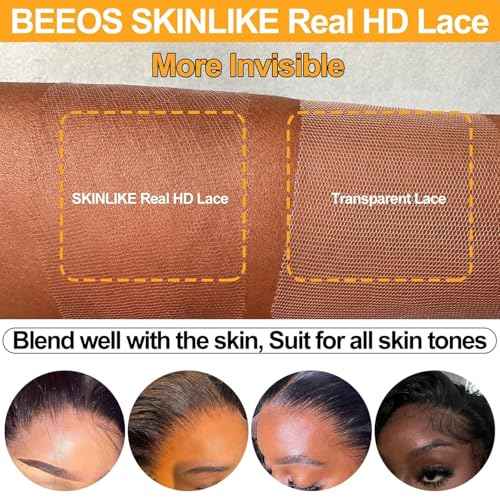 BEEOS Yaki Straight 13x4 SKINLIKE Real HD Lace Frontal, Pre-Plucked Hairline Bleached Knots 0.10mm Ultra-thin Invisible HD Lace Human Hair Closures 14 Inch