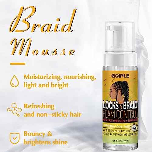 Goiple Hair Styling Mousses & Oil Set for Braids, Twist, Locs - No Flake Mousse for Style, Moisture, and Growth with Rosemary Oil, 3.4fl oz+1fl oz