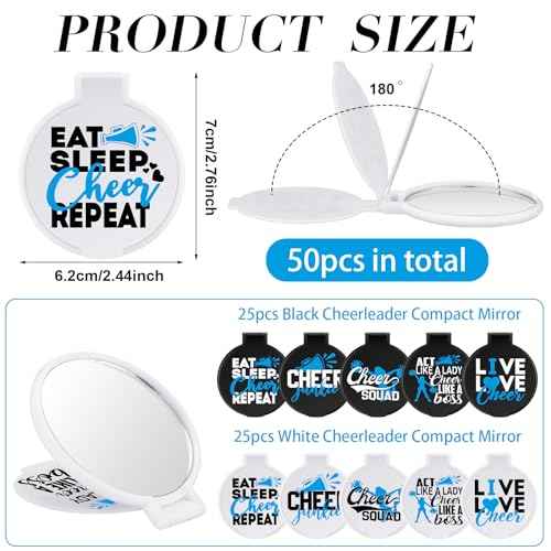 Wenqik 50 Pcs Cheerleader Mirror Gifts Bulk Cheerleading Compact Mirror Cheer Party Favors Folding Pocket Portable Makeup Mirrors for Football Rugby Game Team Friendship Gift(Blue Cheer)