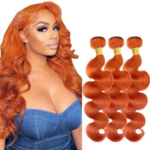 30 32 34 inch orange human hair ginger body wave bundles brazilian unprocessed virgin hair color #350 body wave bundles human hair