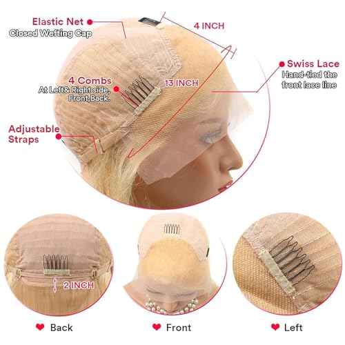 Straight Blonde Lace Front Wigs 26inch 13x4 Blonde Wig Human Hair 613 Lace Front Wig Human Hair 100% Human Hair Wig 180% Density Premium HD Lace Frontal Wig Pre Plucked for Women