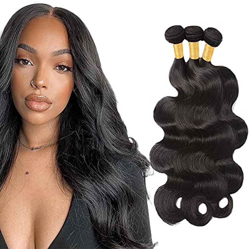 #1B Human Hair Bundles Body Wave Bundles 18 20 22 Inch Natural Color Body Wave Bundles 3 Bundles Human Hair Extensions Double Weft Unprocessed Brazilian Virgin Hair 50 Grams Per Bundle