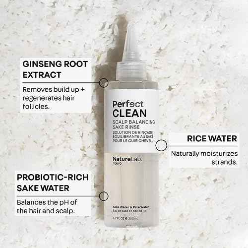 NatureLab.TOKYO Perfect Clean Sake Rinse ? pH Balancing Treatment for Dry, Itchy Scalp, Clears Buildup & Excess Scalp Oil, Hydrates with Rice Water & Ginseng, 6.7oz