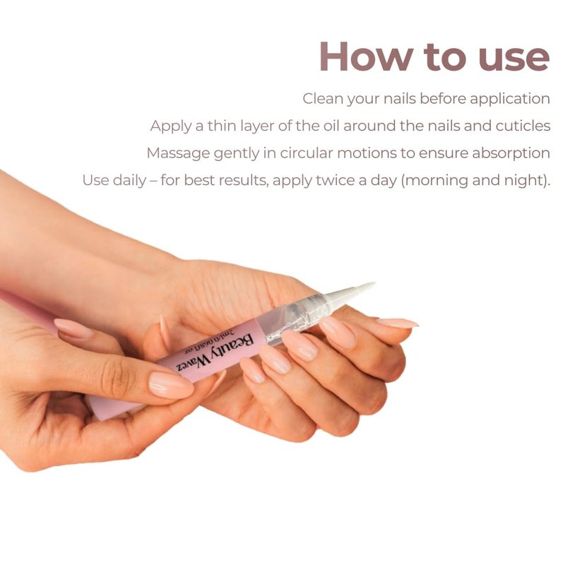 BeautyWavez Nail and Cuticle Oil Pen with Vitamin E and Essential oils for Brittle Peeling Breaking Thin Nails - Nail Growth Oil, Softens Cuticles, Nourish, Soothe & Moisturize Damaged Nails, 0.68floz
