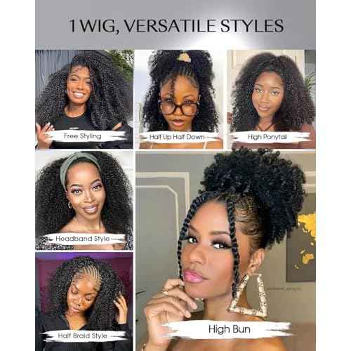 Kinky Curly Half Wig Human Hair 200% Density Wear and Go Glueless Wigs Human Hair Half Wigs with Drawstring 3 In 1 Flip Over Headband Wig for Women Beginner Friendly 16 inch