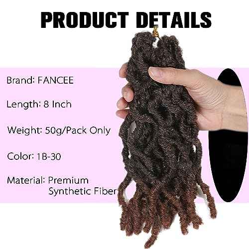 Faux Locs Crochet Hair 8 Inches Short Curly Dreadlocks Extensions for Black Women Pre Looped Soft Nu Locs Ombre Brown Wavy Crochet Dreads Braiding in Hair Extensions(6 Packs 120 Strands)