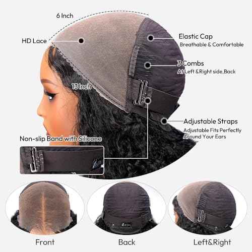 SUPERNOVA Curly Human Hair Wig Wear and Go Glueless Wigs Human Hair 13x6 HD Lace Front Wigs 16 Inch Pre Plucked Pre Cut Deep Curly 180% Density For Black Women