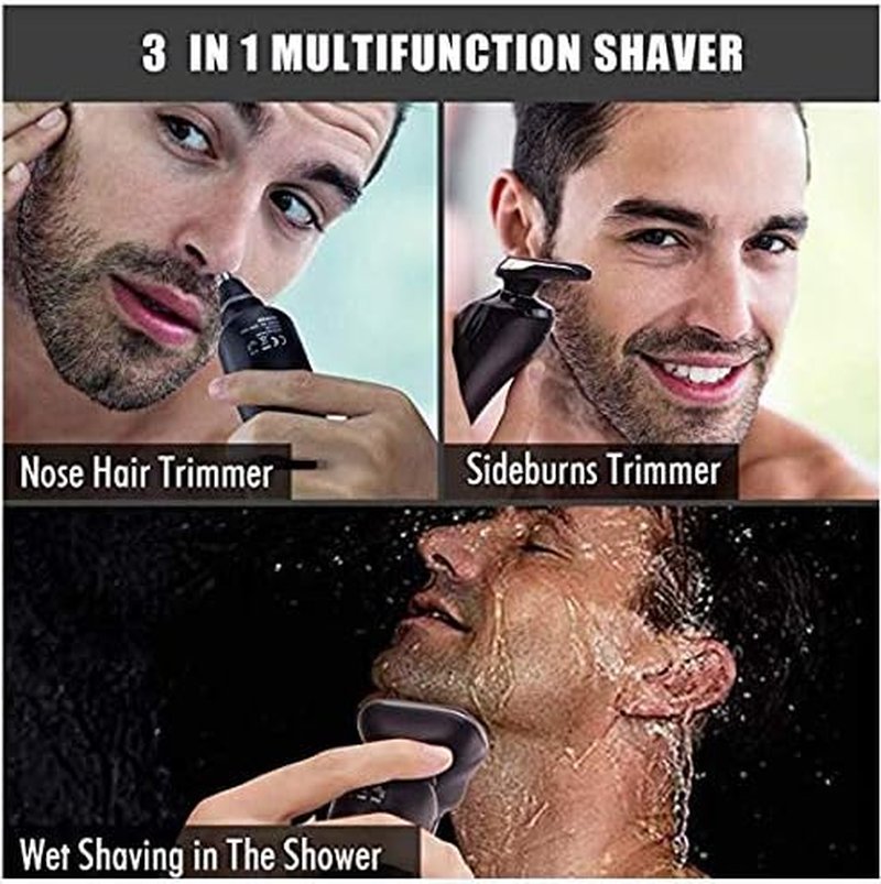 Electric Razor for Men - Waterproof Rechargeable Shaver | Cordless Wet/Dry with Nose & Sideburn Trimmer
