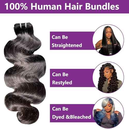 12A Human Hair Bundles 16 18 20 22 Inch Body Wave Bundles Human Hair 100% Unprocessed Virgin Hair Extensions Raw Quick Weave Extensions Natural Black