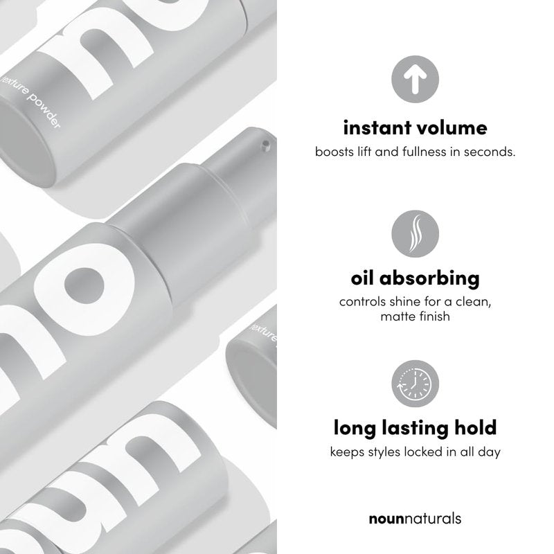 NOUN Naturals Glacial Clay Hair Texture Powder, Instant Volume, Long Lasting Hold, Matte Finish Styling Powder, Natural Look Texture, Oil Absorption, Scalp Health Support
