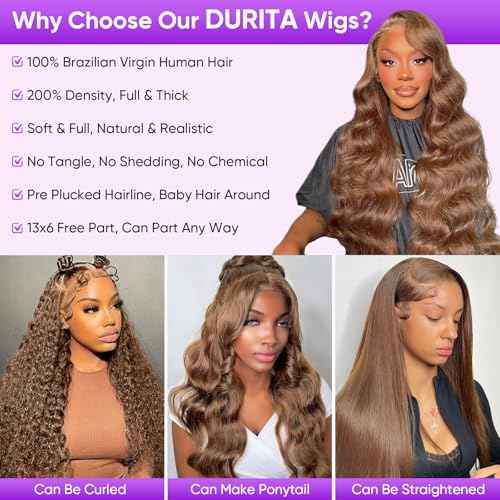 22 Inch Brown Body Wave Human Hair Wig Pre Plucked 13x6 HD Transparent Lace Frontal Wigs Human Hair 200% Density Glueless Brown Body Wave Lace Frontal Wigs for Women