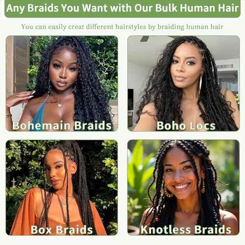 Human Braiding Hair for Boho Braids 120g 12A Deep Water Wave Bulk Human Hair Knotless Boho Braiding Curly 100% Virgin No Weft Extensions Bohemian Braids 3 Bundles/Pack Copper 24 Inch