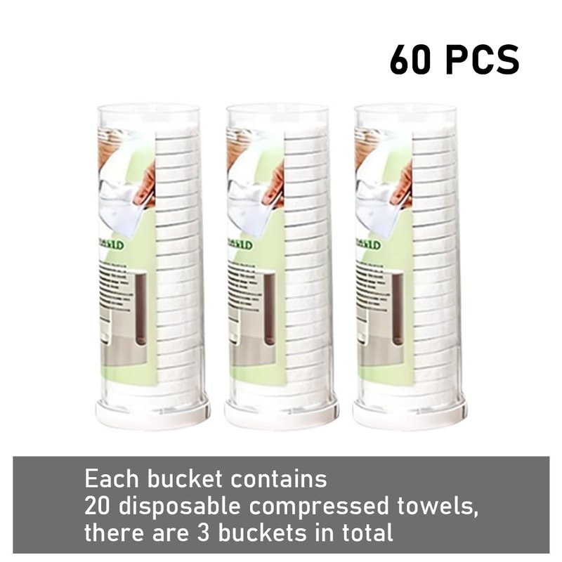 Skiennix Disposable Face Towels - 60 Pcs Compressed Refills for Hot Towel Heater | 3 Buckets, 20 Pcs Each