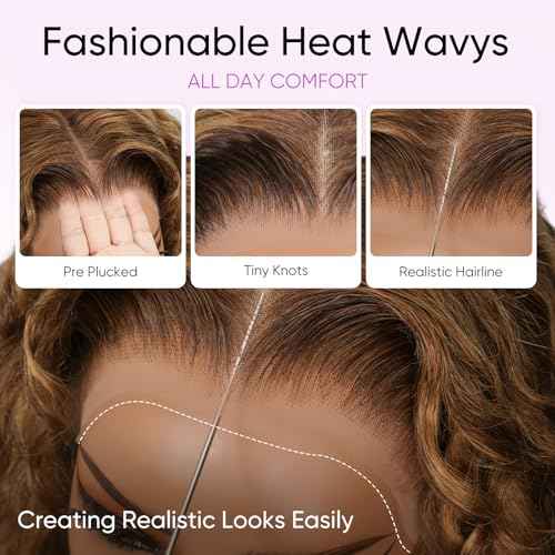 Honey Blonde Glueless Wigs Human Hair Pre Plucked Pre Cut Ombre Deep Wave Lace Front Wigs Human Hair 250% Density Upgrade 13x6 Frontal HD Lace Highlight P4/27 Curly Glueless Wig 22 Inch