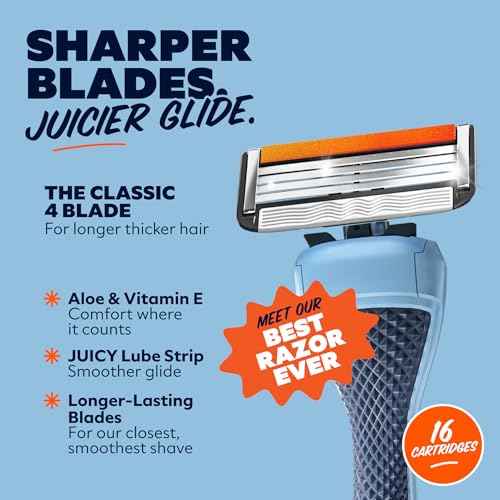 Dollar Shave Club | 4 Blade Razor Refills (16 Pack) | Swift Rinse Blades for Longer and Thicker Hair