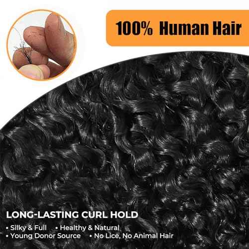 Kinky Curly Half Wig Human Hair 200 Density Glueless Wigs Human Hair 20 Inch Curly 3 In 1 Half Wigs Invisible Hairline Curly Half Wigs Drawstring Seamless Flip over Easy Wear Beginner Friendly