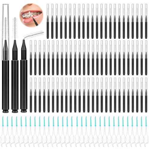 Lezmarket 300PCS Interdental Brushes for Braces, Soft and Bendable Dental Brush for Orthodontic Braces, Braces Cleaner Brush Tooth Pick Teeth Flossers Brushes for Teeth (Black)