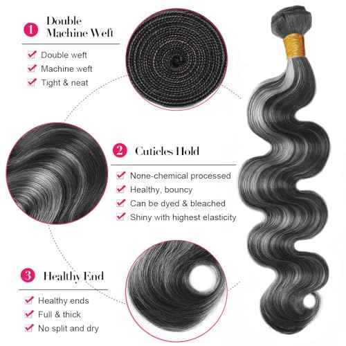 P1BGrey Bundles Highlight Body Wave Human Hair Bundles Ombre Gray Bundles 3 Bundles 18 18 18 Inch Two Tone Black Mixed With Foxy Silver Bundles Hair Weave