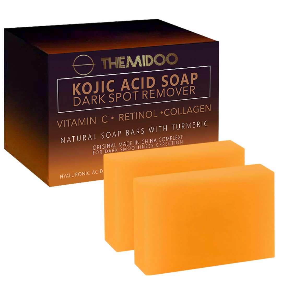 THEMIDOO Kojic Acid Dark Spot Remover Soap Bars with Vitamin C, Retinol, Turmeric - Original Japanese Complex Infused with Hyaluronic Acid, Vitamin E, Shea Butter, Castile Olive Oil (2 Pack)