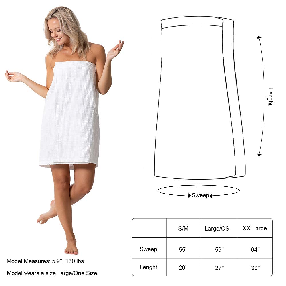 Turkish Linen Women’s Waffle Spa Body Wrap with Adjustable Closure (XX-Large, White)