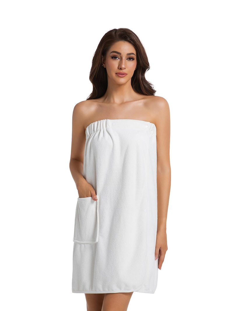 GUODDS Womens Towel Wrap Bath Robe Lightweight Spa Body Wrap Shower Adjustable Snap Closure White XL