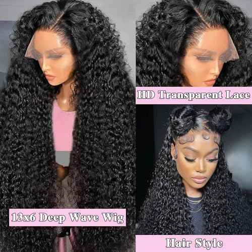 Deep Wave Lace Front Wigs Human Hair 13x6 Lace Front Wigs Human Hair Pre Plucked Deep Wave Wig for Women 20 Inch