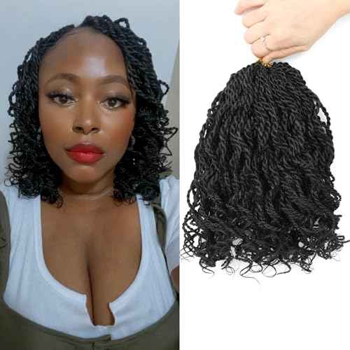 Wavy Senegalese Twist Crochet Hair For Black Women 8 Inch 10 Packs Crochet Senegalese Twist Pre Looped With Curly Ends(1B#)