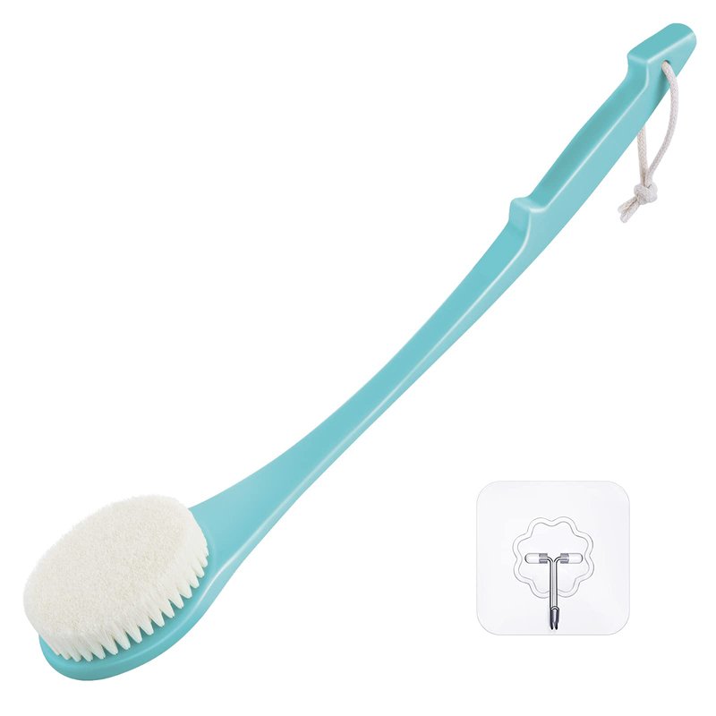 Body Back Scrubber – 17'' Long Handle Shower Brush, Durable Exfoliator for Dry & Wet Use, Deep Cleansing & Gentle Exfoliation for Smooth Skin – for Men, Women & Elderly (Gray)