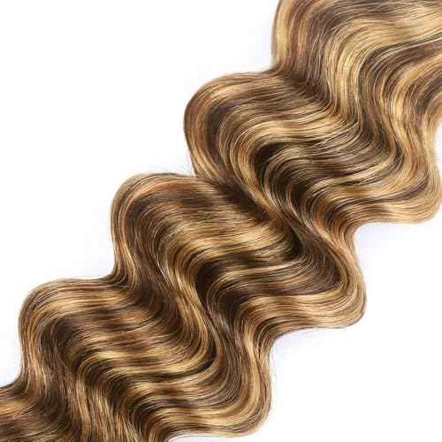 Honey Brown Human Hair Bundles P4/27 Deep Wave Bundles 18 20 22 inch LadrXadr Ombre Highlight Human Hair Bundle 3 Tone 300g