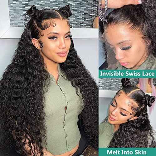 26 Inch Lace Front Wigs Human Hair Deep Wave 13x4 Human Hair Wigs for Women 180 Density Glueless Lace Frontal Wigs Brazilian Virgin Pre Plucked Bleached Knots (26 Inch)