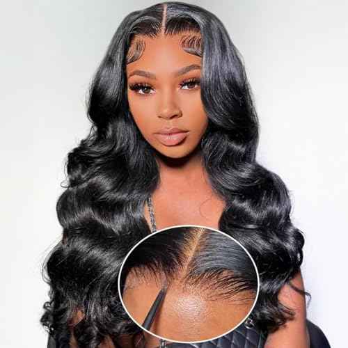 Body Wave Glueless Wig Human Hair Pre Plucked Pre Cut Glueless Lace Front Wig Ready to Wear 6x4 Body Wave Closure Wig Human Hair 180% Density Body Wave Pre Plucked Wig Natural Hairline 18 Inch
